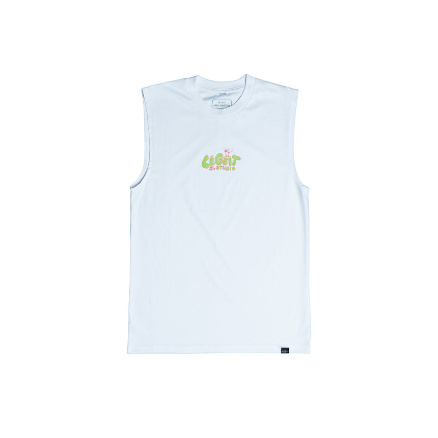 Palm Tree "Citrus" Beach Tank - T-Shirt - Wht/Grn - Men's