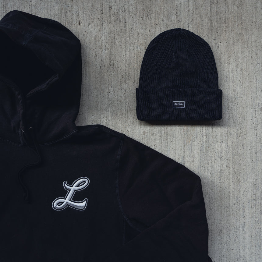 Script "L" Pullover Hoodie - Black - Men's